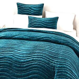 West Elm Lush Velvet Wave Coverlet Botanical Garden Green Teal Full/Queen NWOT